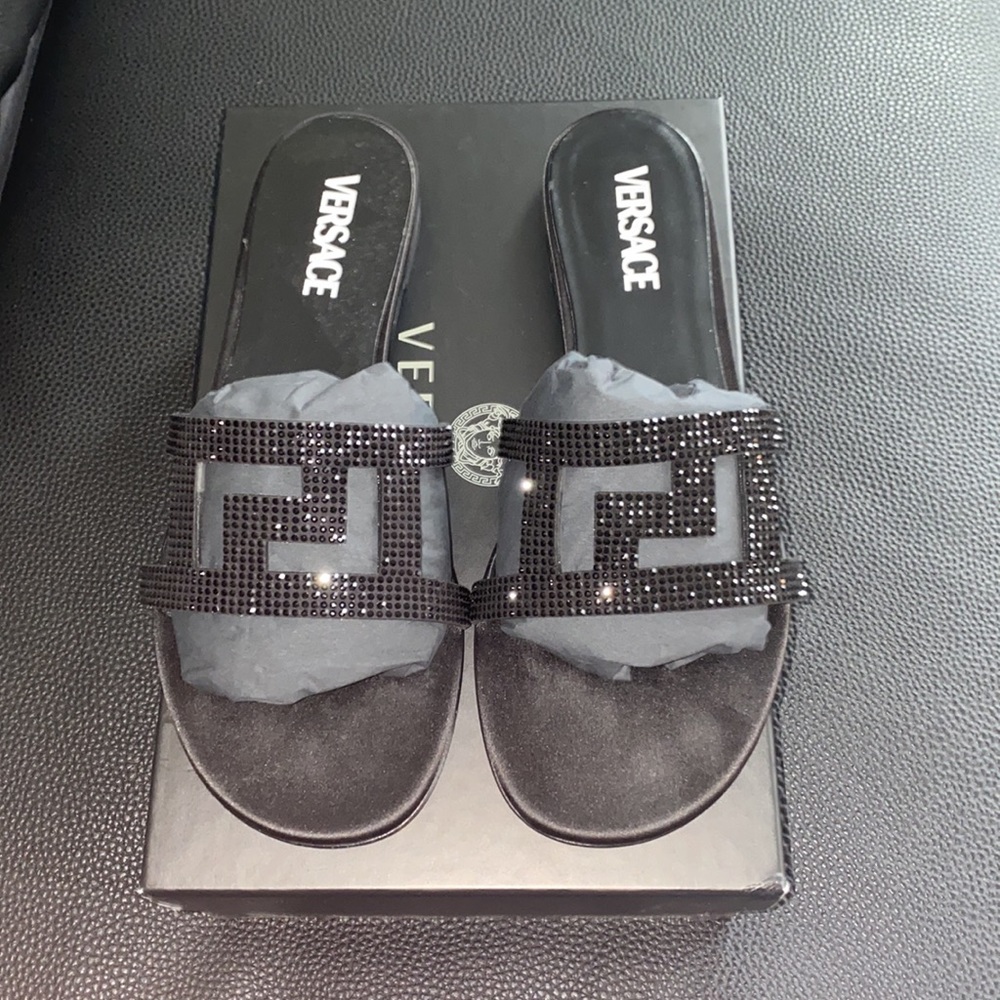 Versace Greca Maze Crystal Flat Sandals